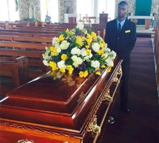Bouquet of flowers on a casket
