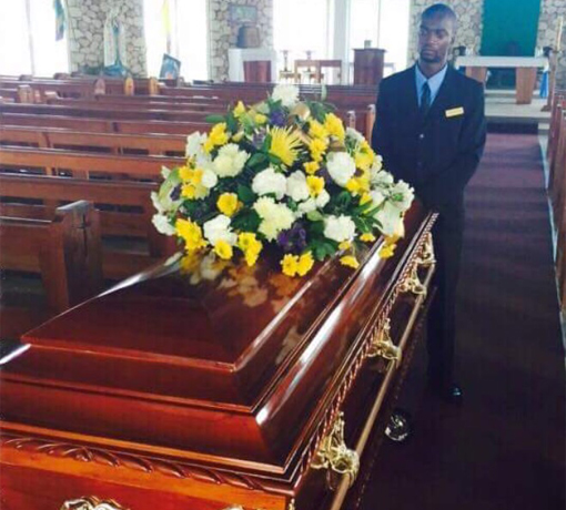 Bouquet of flowers on a casket 